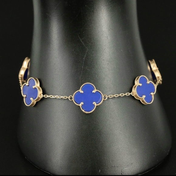 14k Yellow Gold & Elegant Blue Clover Bracelet